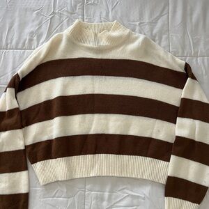 Divided Brown and Cream Striped Sweater